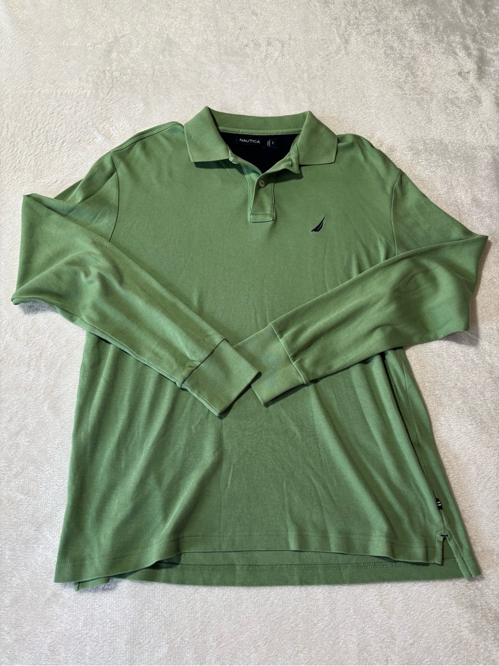 Nautica Men’s Long Sleeve Polo in Olive 100 percent cotton